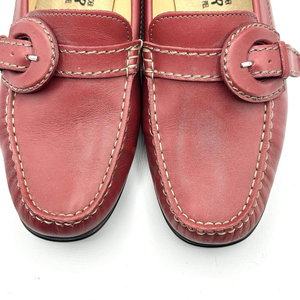 Mephisto Leather Loafers Womens Size US 8 EU 5.5 Red Comfort Shoes Buckle - Picture 3 of 12